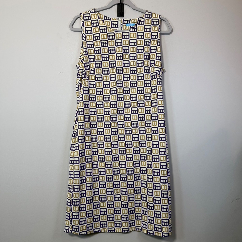 J.McLaughlin Sophia Catalina Cloth Dress Women's L Purple Gold Buckle Print Mod